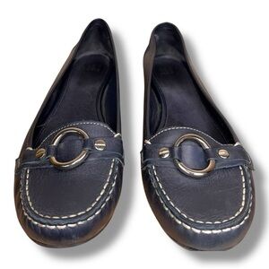 Size 9.5 Alex Marie Navy Blue Loafer Driving Shoes Womens Silver Buckle Accent